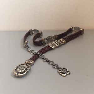 Boho Brown Leather Woven Rope Belt Silver Hardware